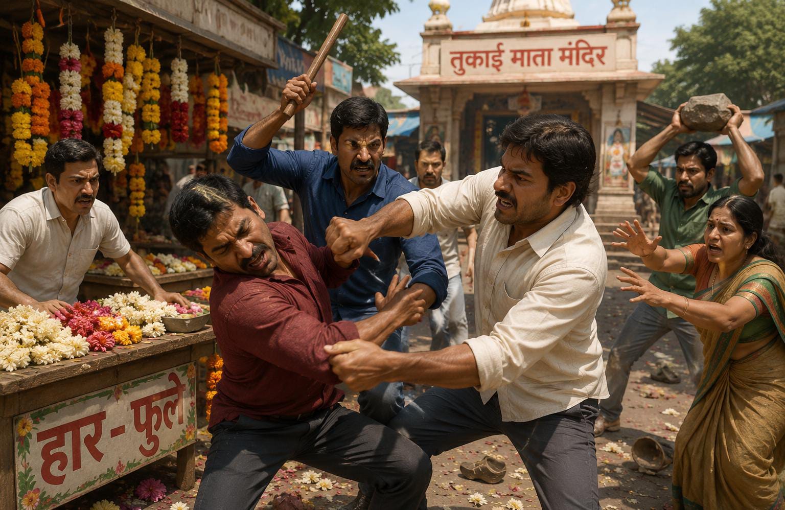 हार-फुलांच्या ग्राहकावरून वाद; कोंढणपूरमध्ये दोन्ही गटांत तुफान हाणामारी, पोलिसांत परस्परविरोधी तक्रारी
